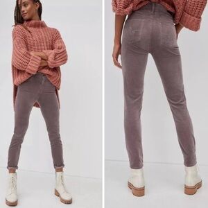 Anthropologie AG High Rise Stevie Ankle Gray Taupe Velvet Slim Straight Sz 25R.